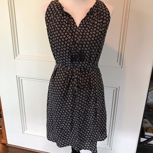 Madewell Navy and Beige Patterned Silk Dress